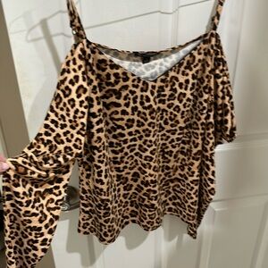 Size large like new leopard cold shoulder spaghetti strap, long sleeve top